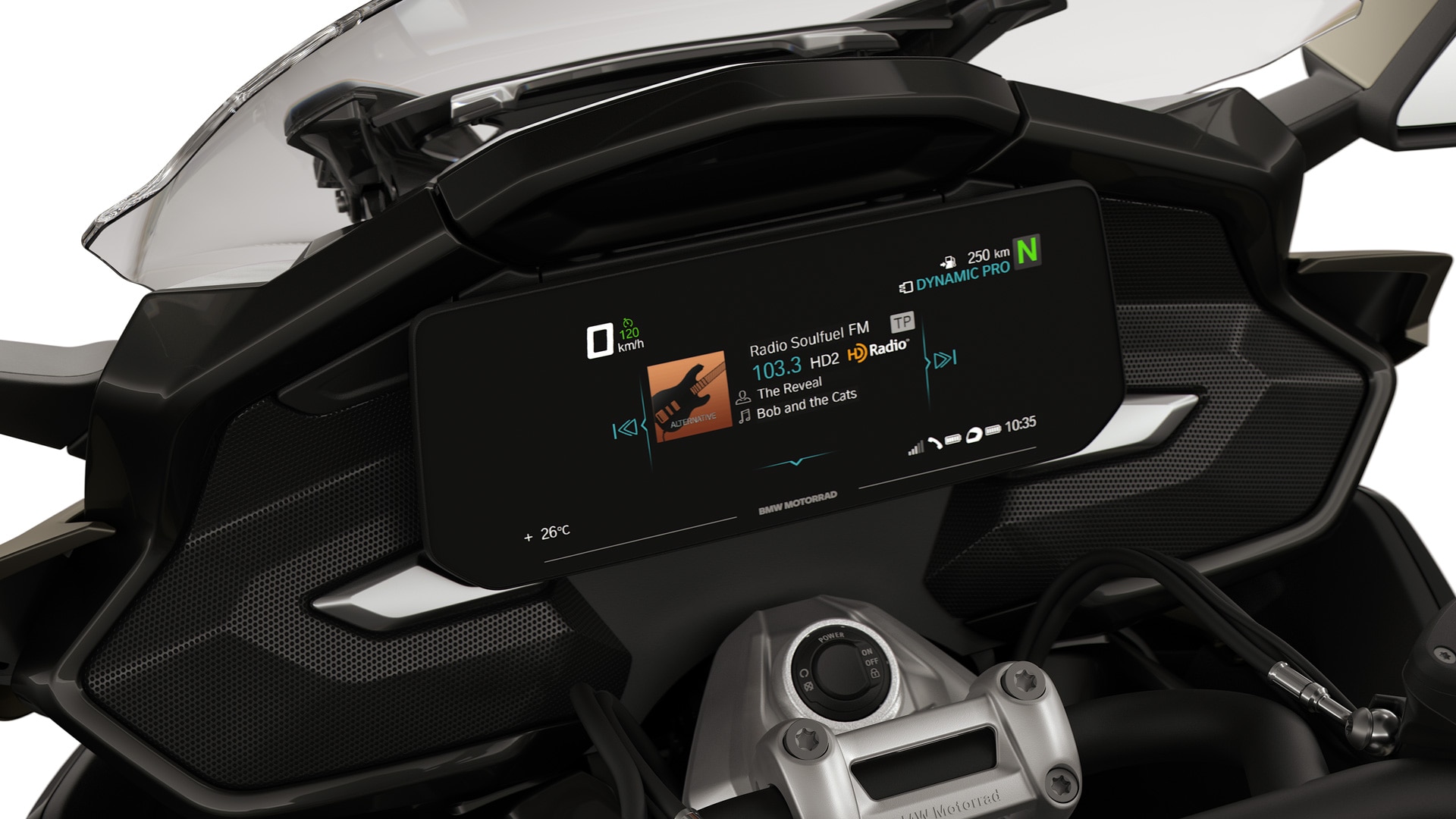 Enfoque en la pantalla TFT y el motor Boxer de la K 1600 B.